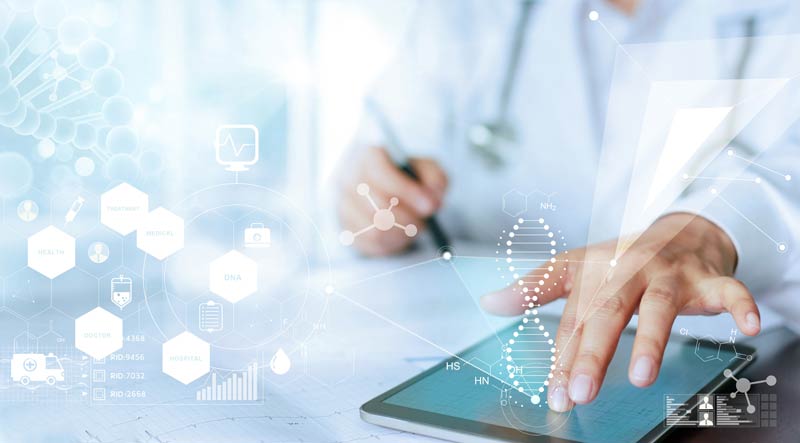 Doctor reviewing DNA results on a tablet